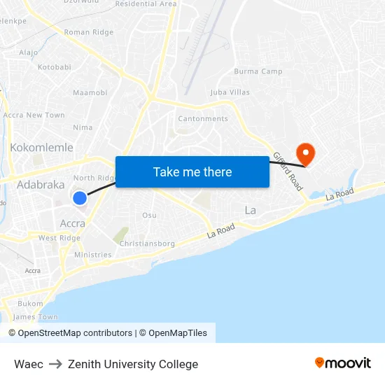 Waec to Zenith University College map