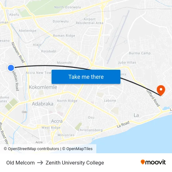 Old Melcom to Zenith University College map