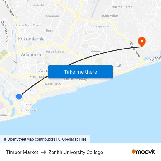 Timber Market to Zenith University College map