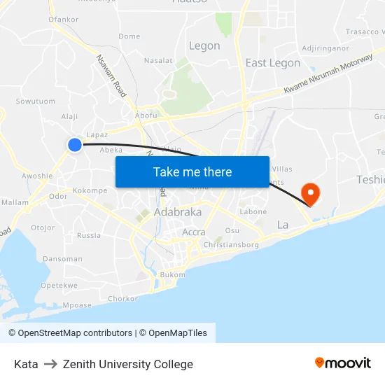 Kata to Zenith University College map