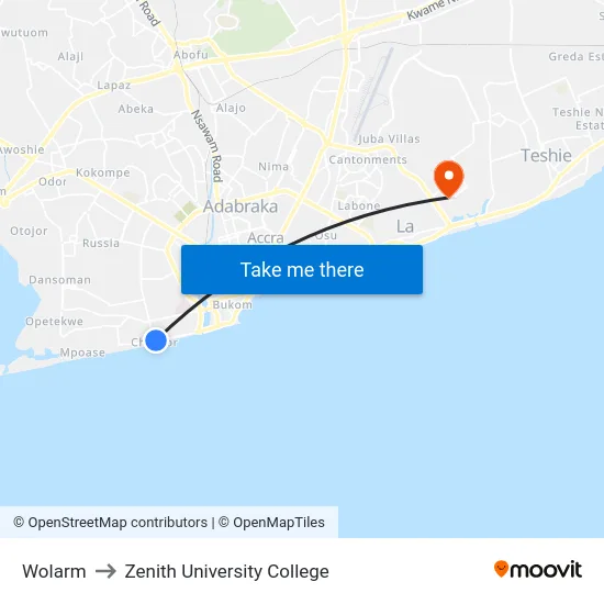 Wolarm to Zenith University College map