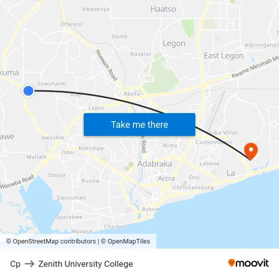 Cp to Zenith University College map