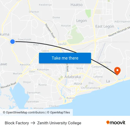 Block Factory to Zenith University College map