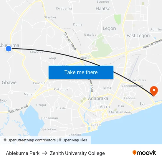 Ablekuma Park to Zenith University College map