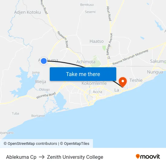 Ablekuma Cp to Zenith University College map