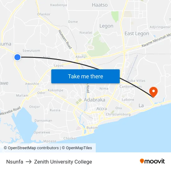 Nsunfa to Zenith University College map