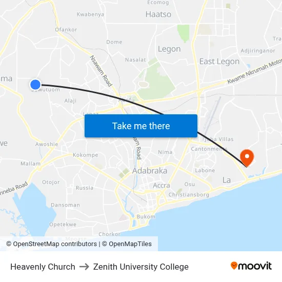 Heavenly Church to Zenith University College map