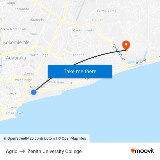 Agric to Zenith University College map