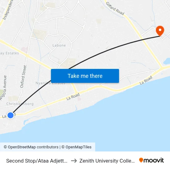 Second Stop/Ataa Adjettey to Zenith University College map