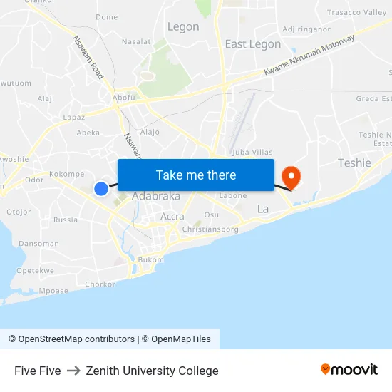 Five Five to Zenith University College map