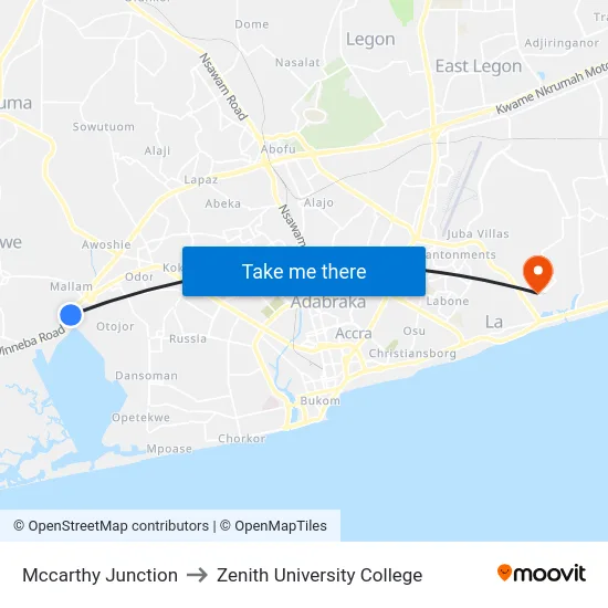 Mccarthy Junction to Zenith University College map