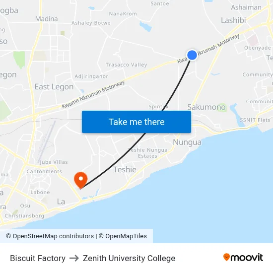 Biscuit Factory to Zenith University College map