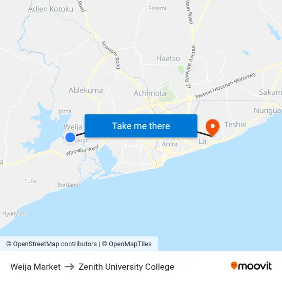 Weija Market to Zenith University College map