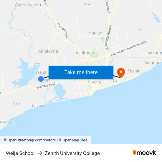 Weija School to Zenith University College map