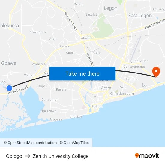 Oblogo to Zenith University College map