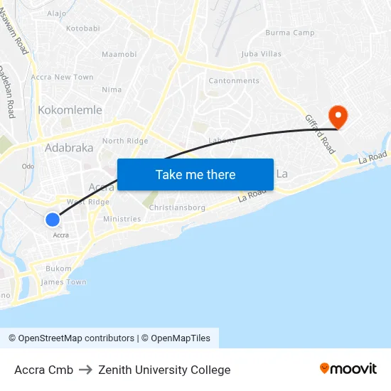 Accra Cmb to Zenith University College map
