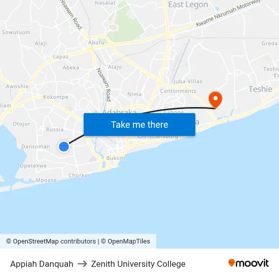 Appiah Danquah to Zenith University College map