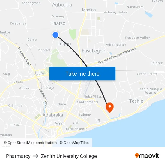 Pharmarcy to Zenith University College map