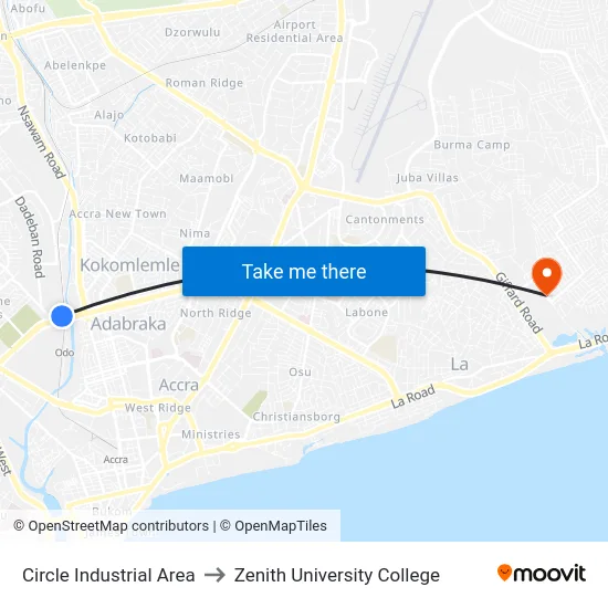 Circle Industrial Area to Zenith University College map