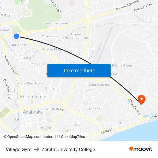 Village Gym to Zenith University College map