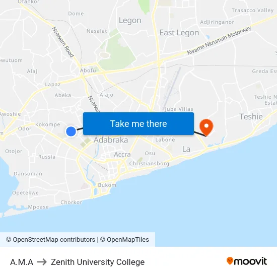 A.M.A to Zenith University College map