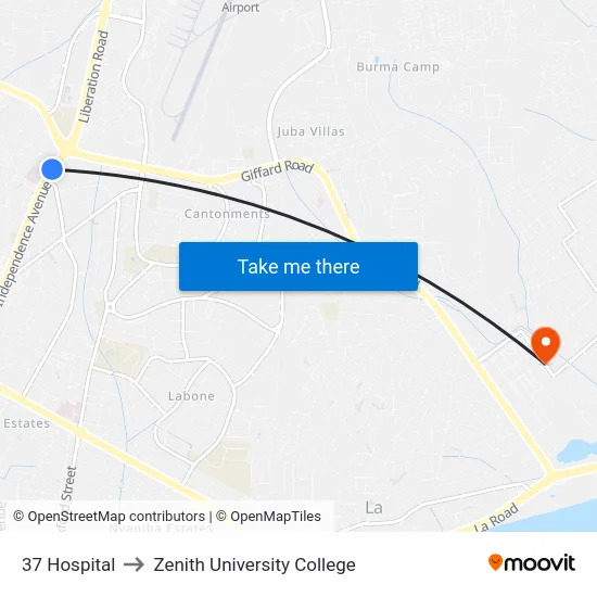 37 Hospital to Zenith University College map
