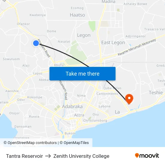 Tantra Reservoir to Zenith University College map