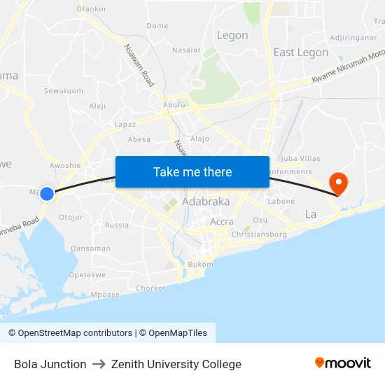 Bola Junction to Zenith University College map