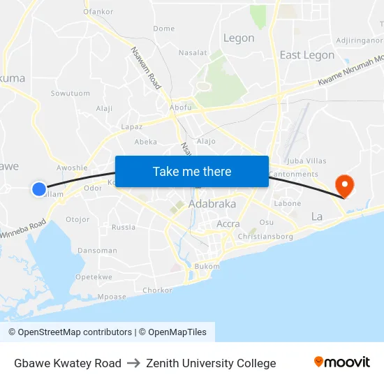Gbawe Kwatey Road to Zenith University College map