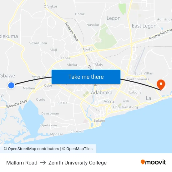 Mallam Road to Zenith University College map
