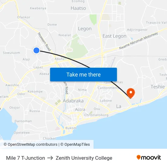 Mile 7 T-Junction to Zenith University College map