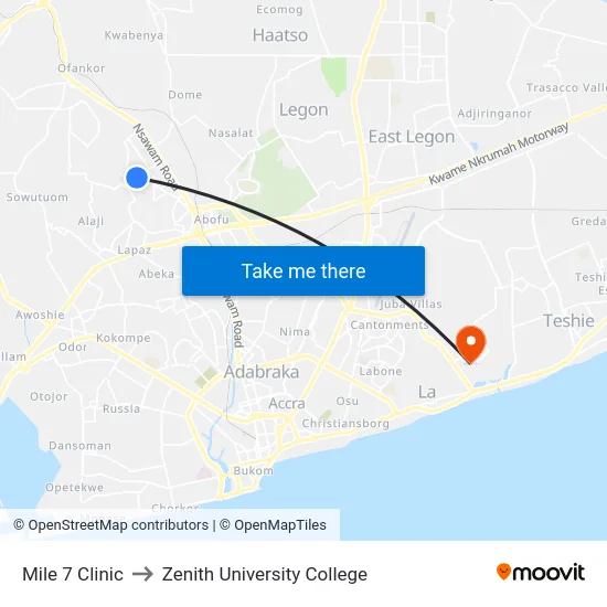 Mile 7 Clinic to Zenith University College map