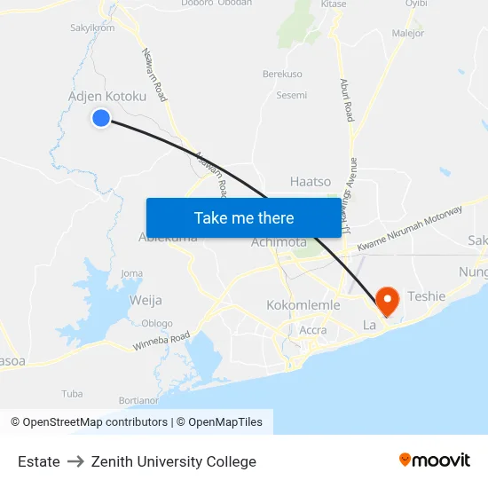 Estate to Zenith University College map
