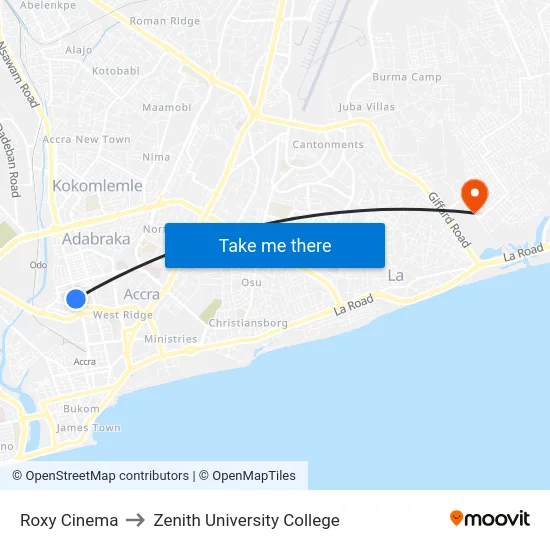 Roxy Cinema to Zenith University College map