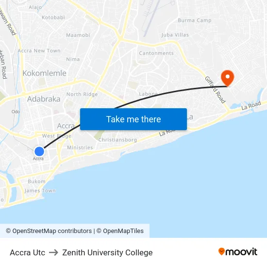 Accra Utc to Zenith University College map