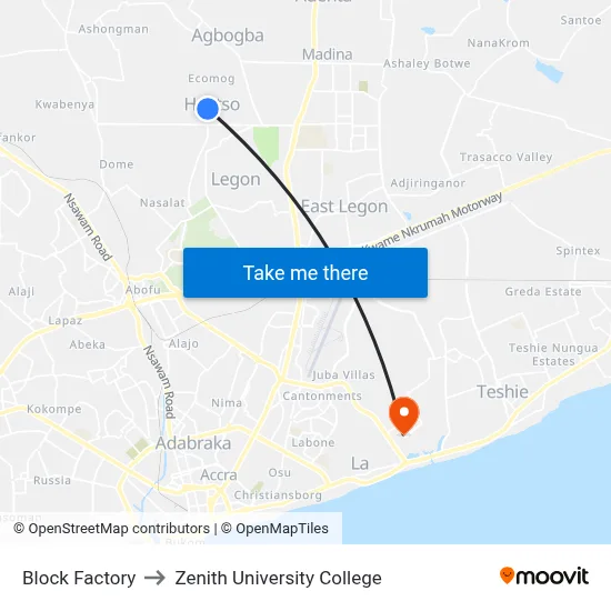 Block Factory to Zenith University College map