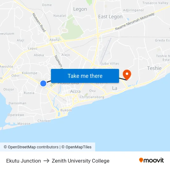 Ekutu Junction to Zenith University College map