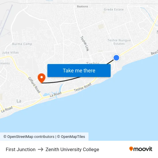 First Junction to Zenith University College map