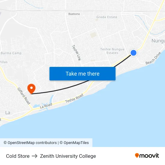 Cold Store to Zenith University College map