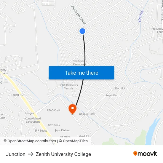 Junction to Zenith University College map