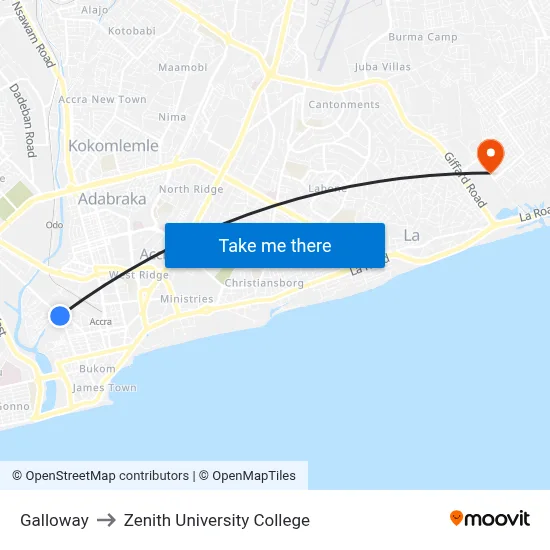 Galloway to Zenith University College map