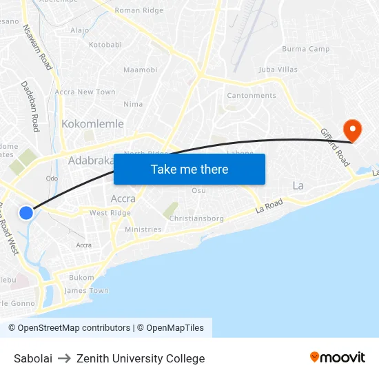 Sabolai to Zenith University College map