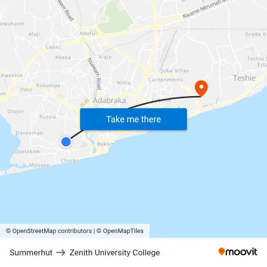 Summerhut to Zenith University College map