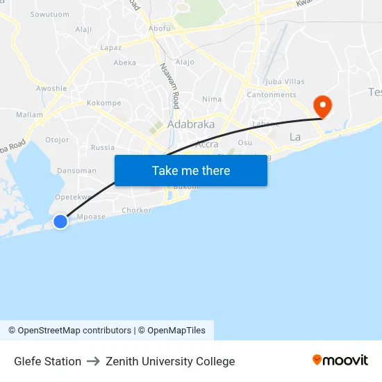 Glefe Station to Zenith University College map