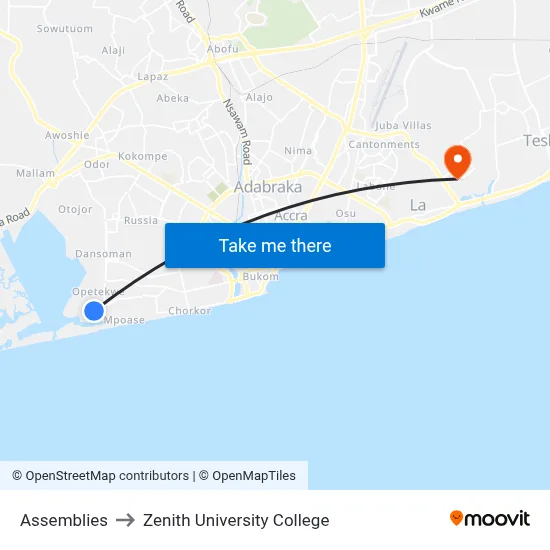Assemblies to Zenith University College map