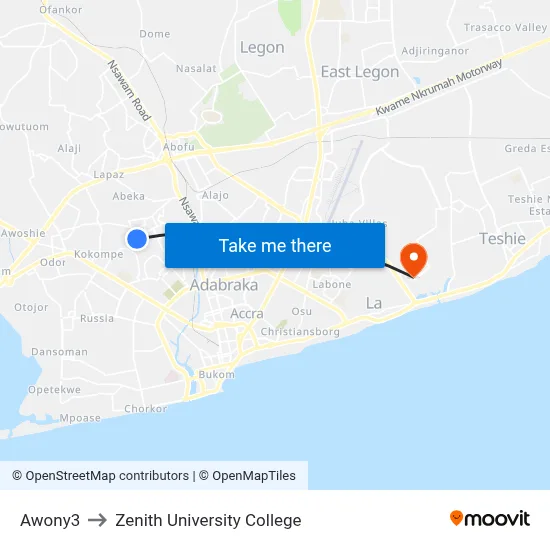 Awony3 to Zenith University College map