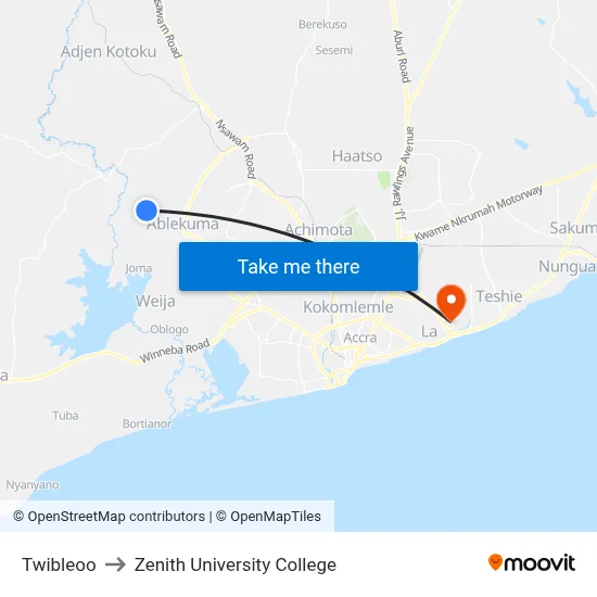 Twibleoo to Zenith University College map