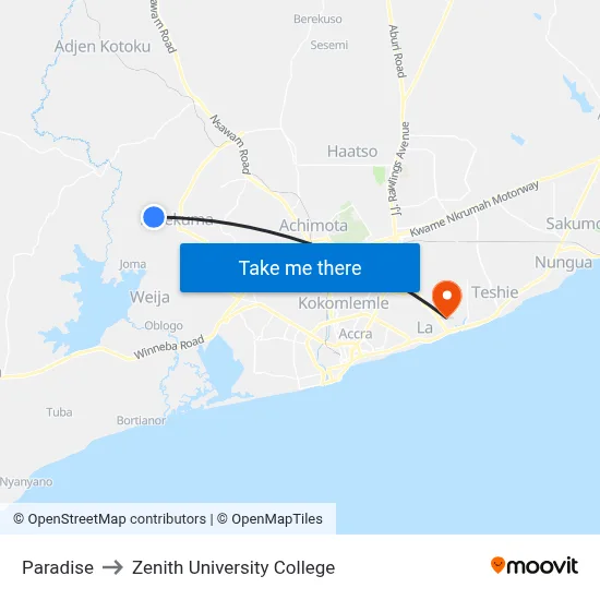Paradise to Zenith University College map