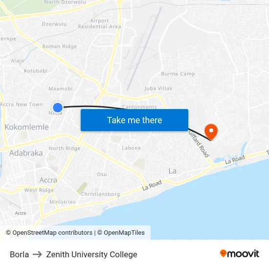 Borla to Zenith University College map