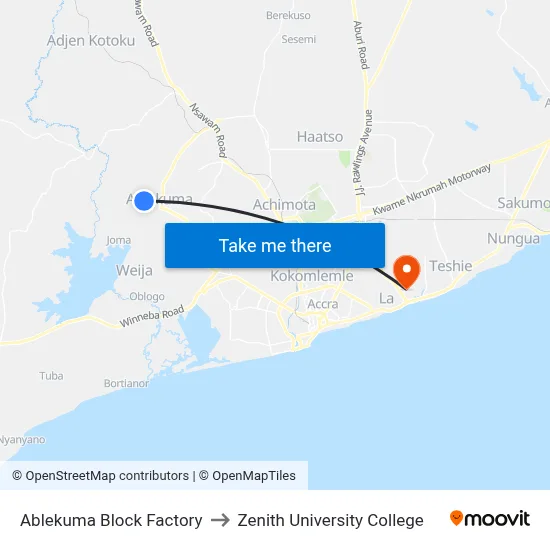 Ablekuma Block Factory to Zenith University College map